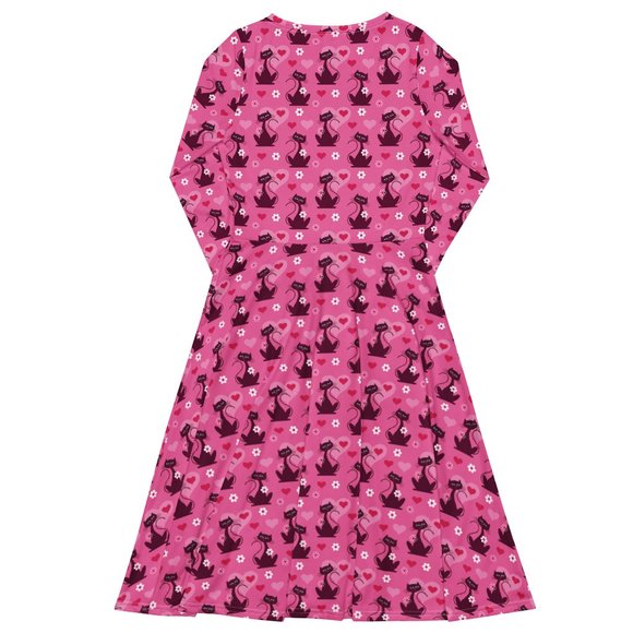 Kitty Cat Long Sleeve Pin Up Dress - Picture 8 of 11